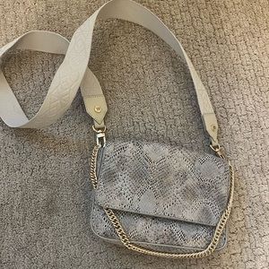 Kelly Wynne Kiss Kiss cream/tan/gold snakeskin crossbody bag